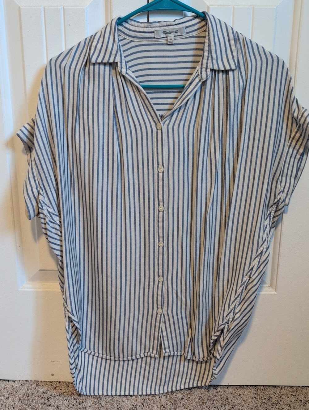 Madewell Cream and Blue Vertical-Stripe Button-Down Shirt